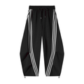 Women’s Retro Black & White Striped Baggy Track Pants with Cinch Hems