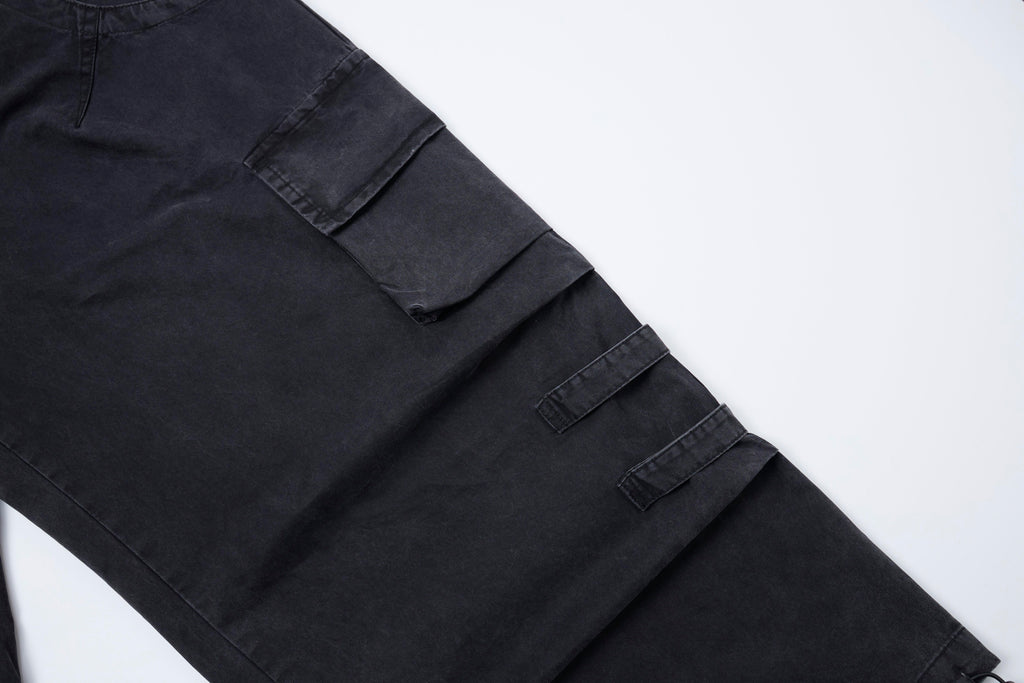 After Dark Women’s Washed Black Cargo Pants – Relaxed Wide-Leg Utility Streetwear Pants with Drawstring Waist