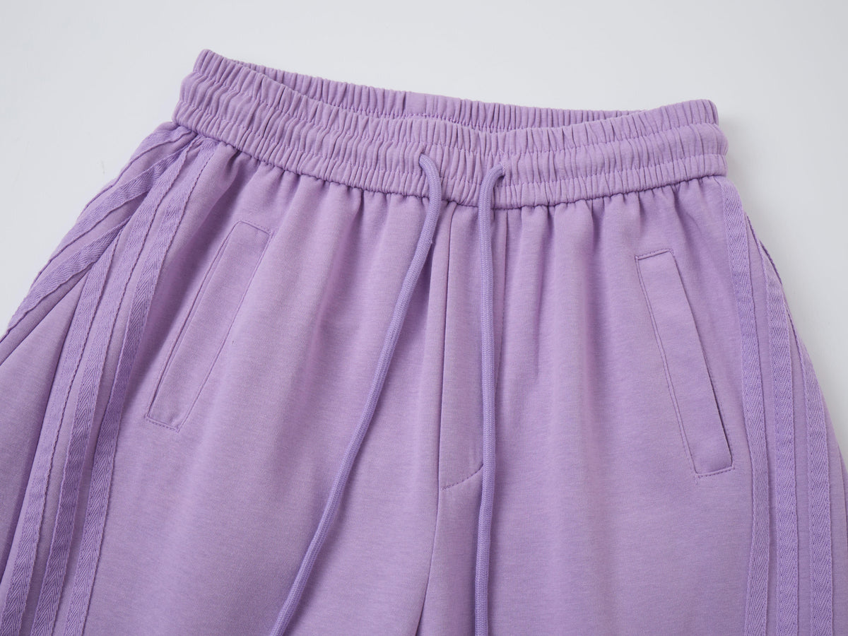 2026 New Arrival Light Purple American Side-Striped Casual Pants for Women, Trendy Brand Spliced Draping Wide‑Leg Sweatpants