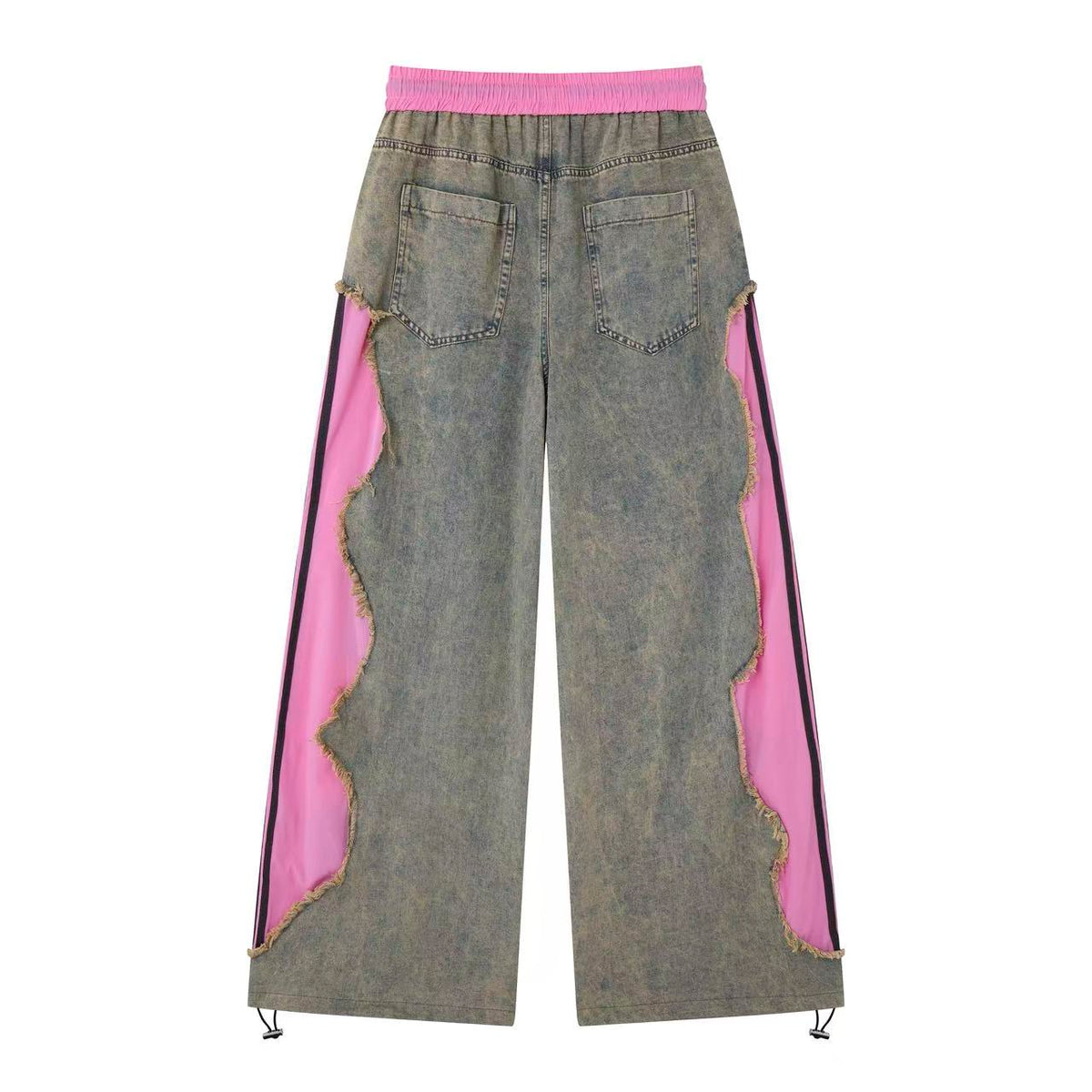 Women’s Pink Contrast Deconstructed Ultra-Baggy Wide-Leg Denim Jeans