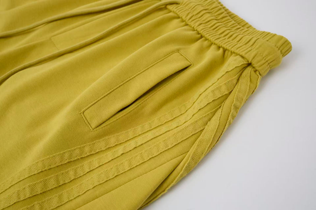 2026 New Arrival Mustard Yellow American‑Style Side‑Striped Casual Pants for Women, Trendy Spliced Draping Wide‑Leg Sweatpants