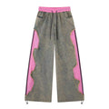 Women’s Pink Contrast Deconstructed Ultra-Baggy Wide-Leg Denim Jeans