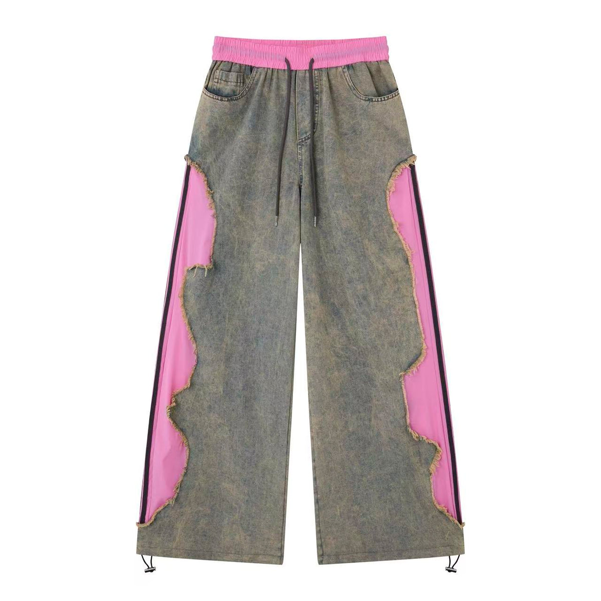 Women’s Pink Contrast Deconstructed Ultra-Baggy Wide-Leg Denim Jeans
