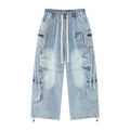 Blue Horizon Women’s Distressed Cargo Jeans – Light-Wash Baggy Wide-Leg Denim Pants with Utility Pockets