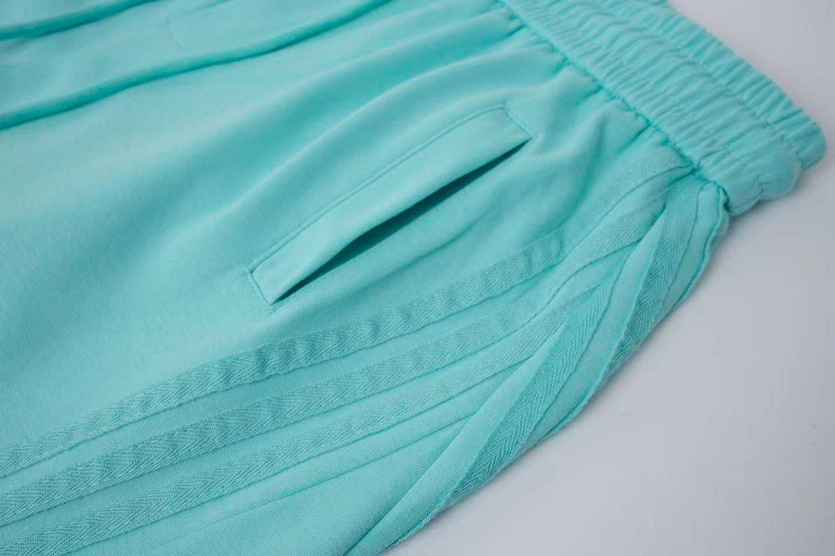 2026 New Arrival Tiffany Blue American‑Style Side‑Striped Casual Pants for Women, Trendy Spliced Draping Wide‑Leg Sweatpants