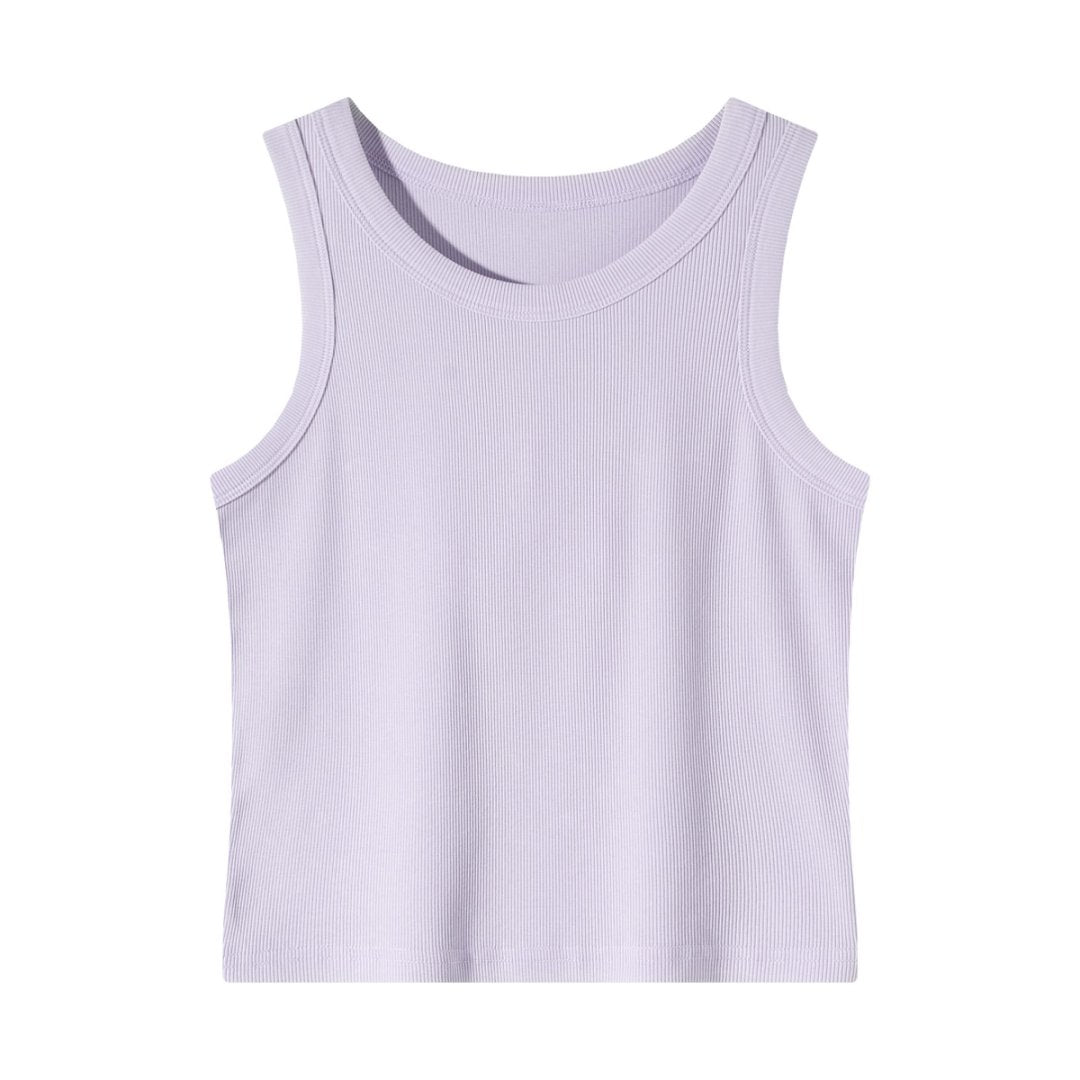 Women’s Blue Ribbed Fitted Tank Top – Sleeveless Scoop Neck Cropped Summer Basic Top