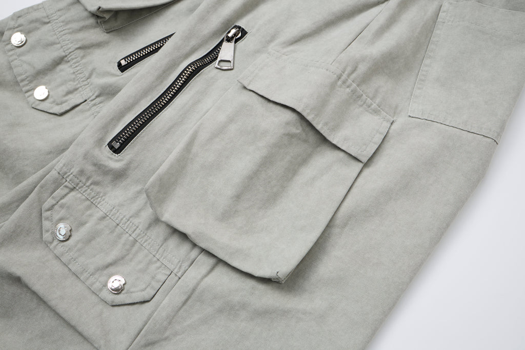 Silver District Women’s Light Gray Cargo Pants – Relaxed Wide-Leg Utility Pants with Zipper and Multi-Pocket Details