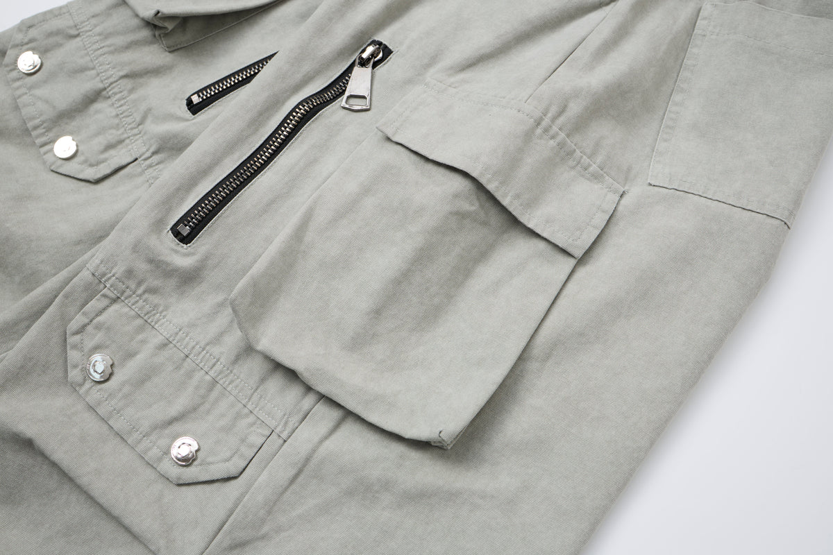 Silver District Women’s Light Gray Cargo Pants – Relaxed Wide-Leg Utility Pants with Zipper and Multi-Pocket Details