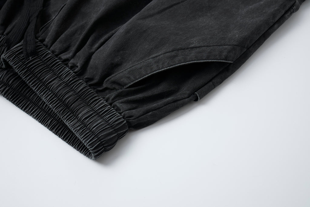 Noir Motion Women’s Washed Black Cargo Pants – Baggy Wide-Leg Utility Streetwear Pants with Multi-Pocket Detail