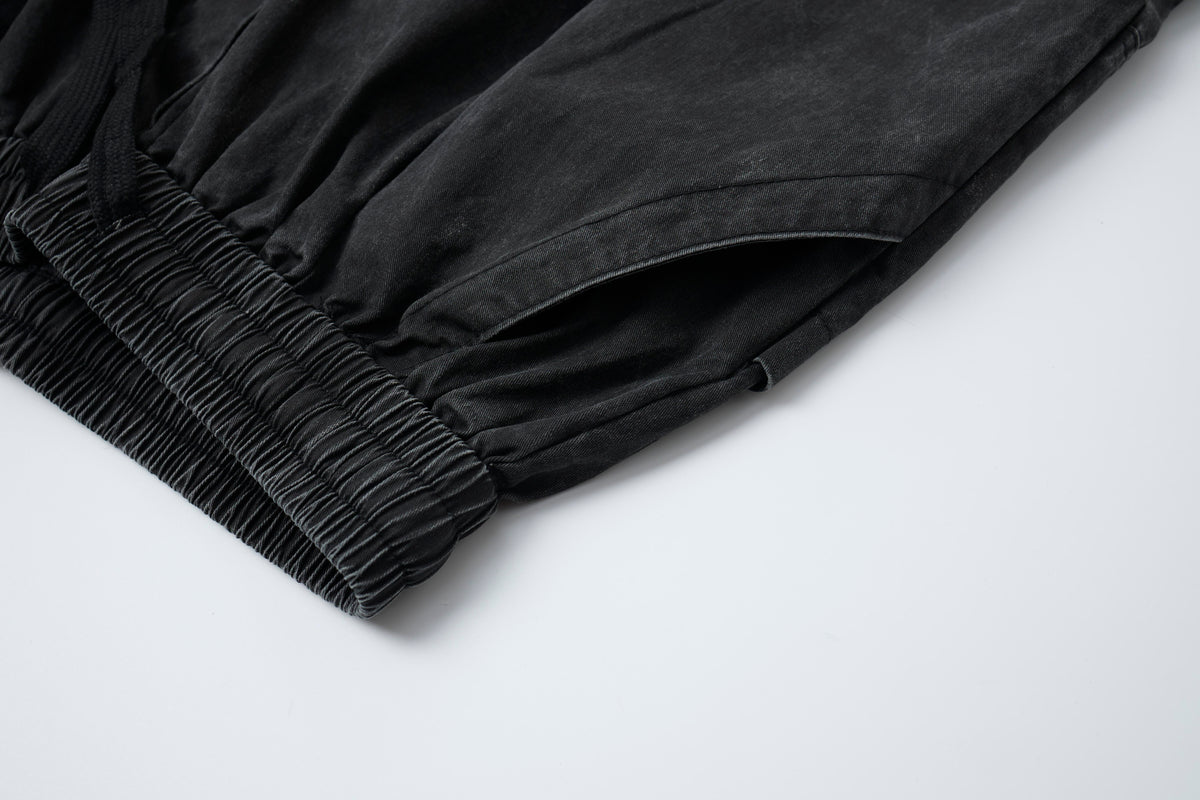 Noir Motion Women’s Washed Black Cargo Pants – Baggy Wide-Leg Utility Streetwear Pants with Multi-Pocket Detail