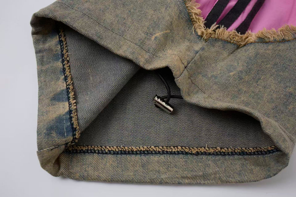 Women’s Pink Contrast Deconstructed Ultra-Baggy Wide-Leg Denim Jeans