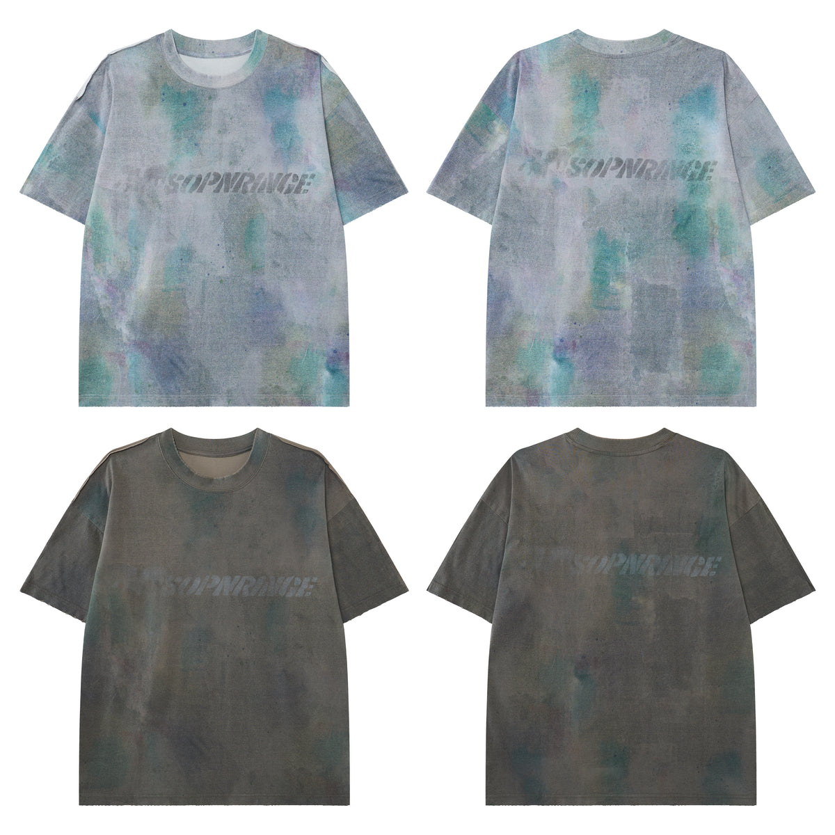 Women’s Vintage Mineral-Wash Oversized Graphic T-Shirt – Gray & Teal Grunge Streetwear Tee