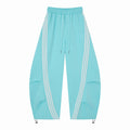 Women’s Light Blue Triple-Stripe Baggy Wide-Leg Track Pants with Drawstring Waist and Pockets
