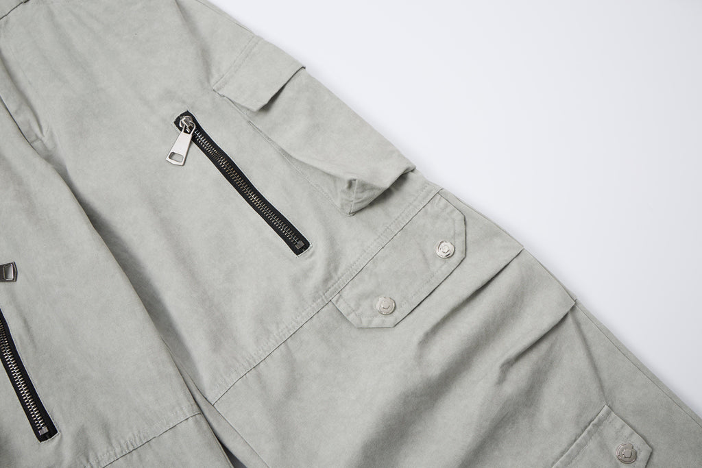 Silver District Women’s Light Gray Cargo Pants – Relaxed Wide-Leg Utility Pants with Zipper and Multi-Pocket Details