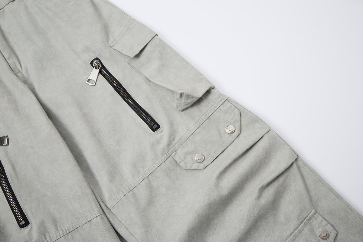Silver District Women’s Light Gray Cargo Pants – Relaxed Wide-Leg Utility Pants with Zipper and Multi-Pocket Details
