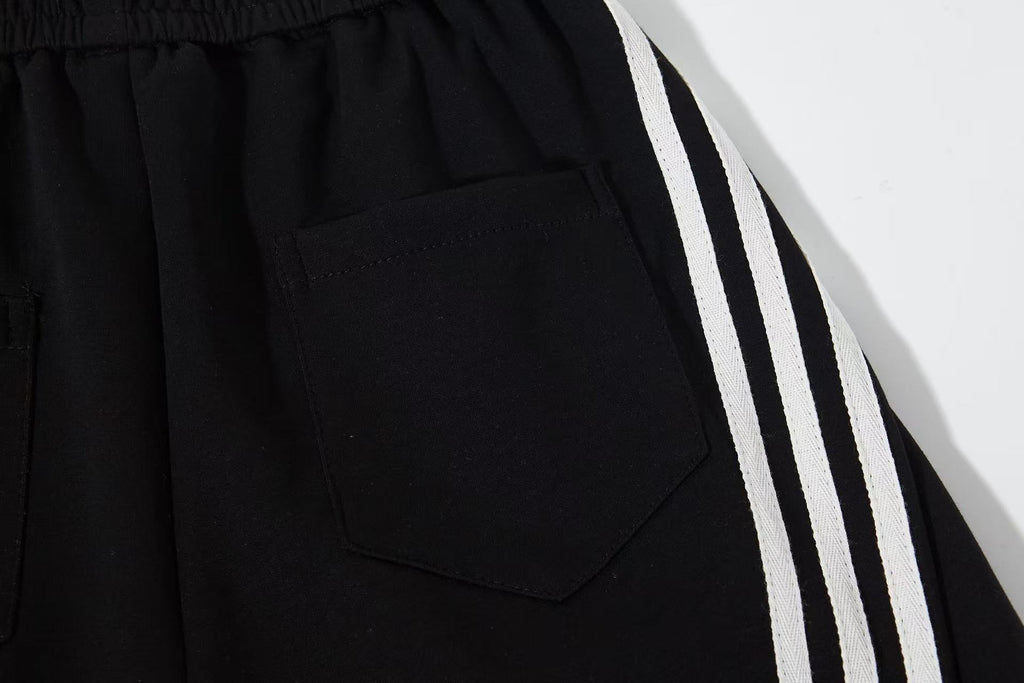 Women’s Retro Black & White Striped Baggy Track Pants with Cinch Hems
