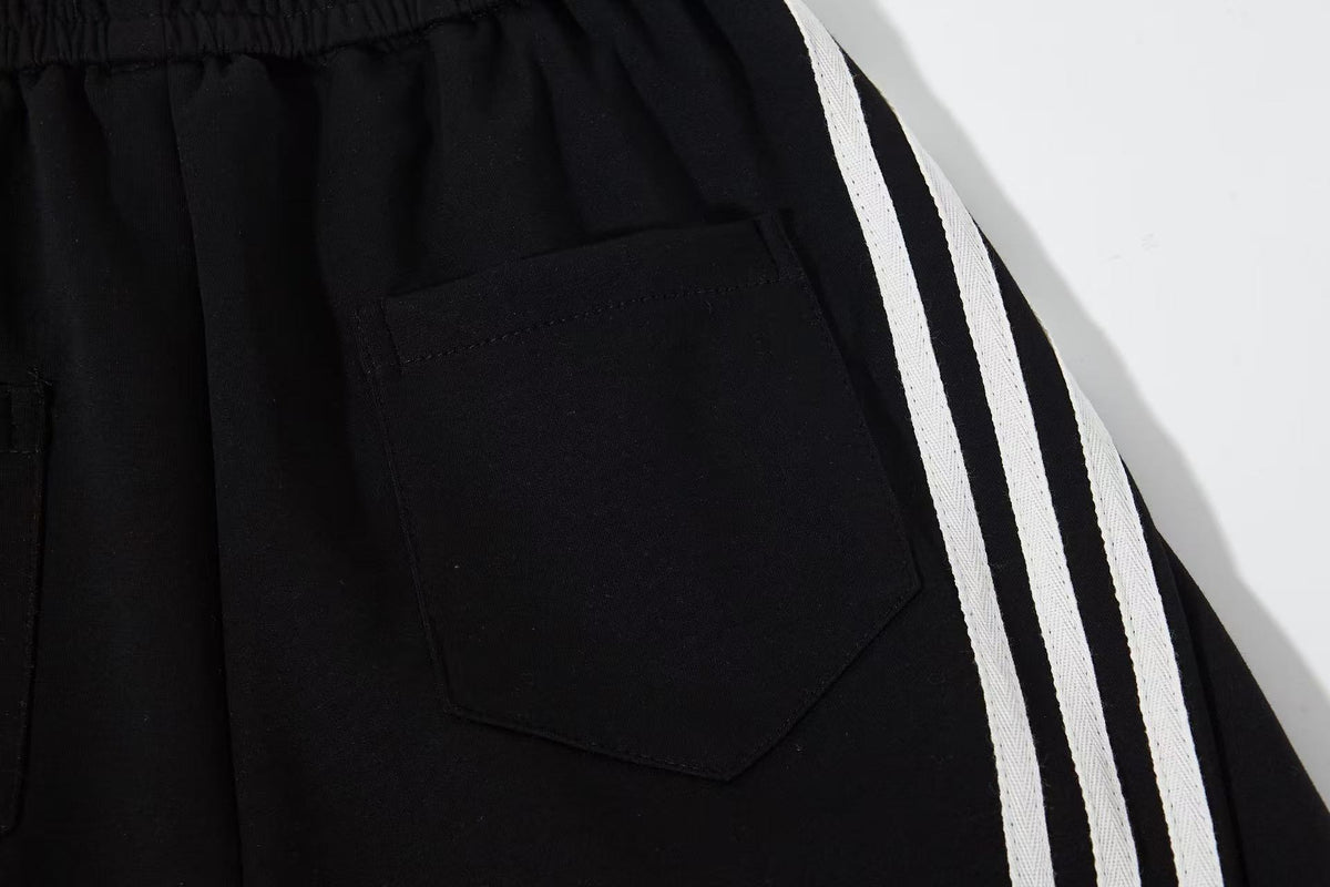 Women’s Retro Black & White Striped Baggy Track Pants with Cinch Hems