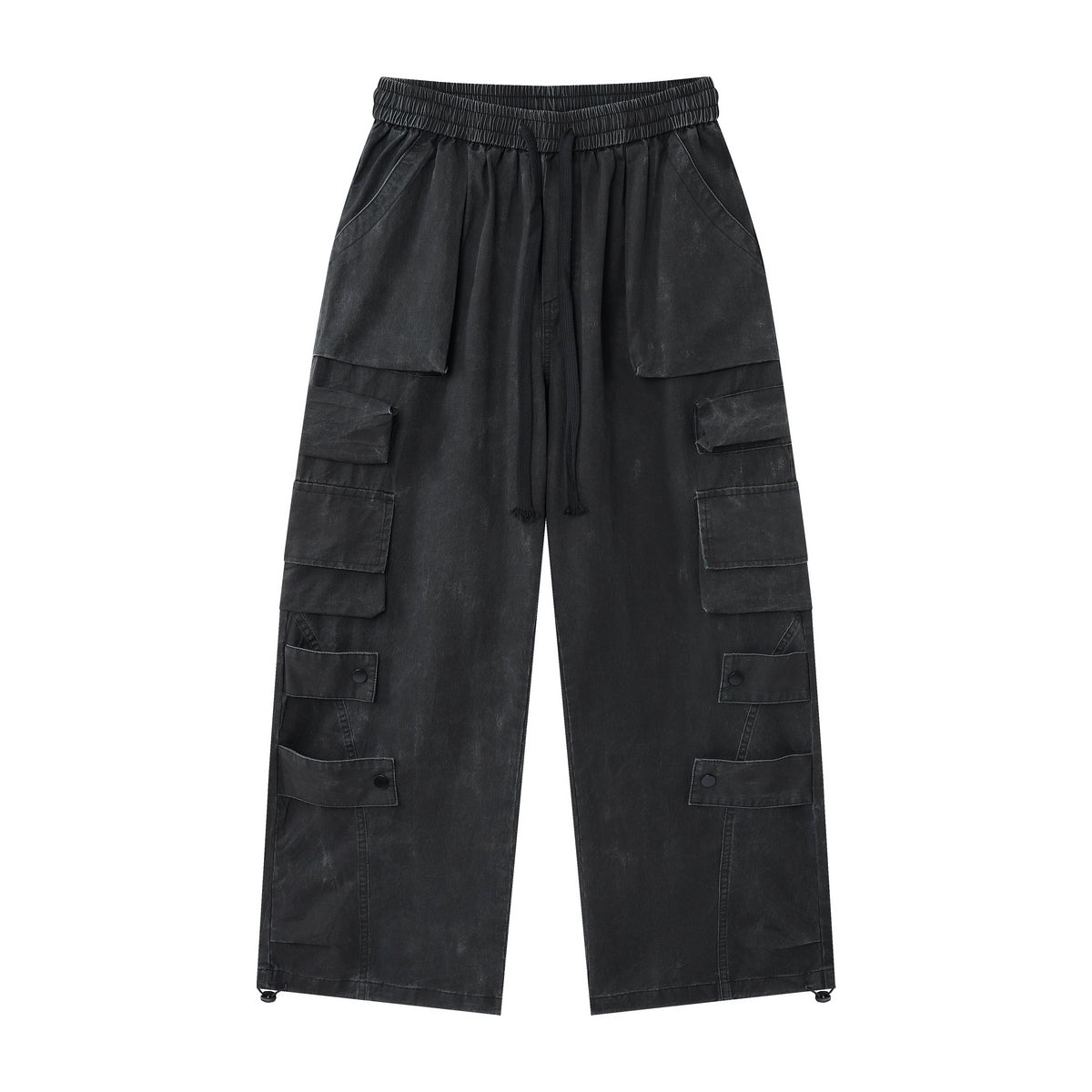Noir Motion Women’s Washed Black Cargo Pants – Baggy Wide-Leg Utility Streetwear Pants with Multi-Pocket Detail