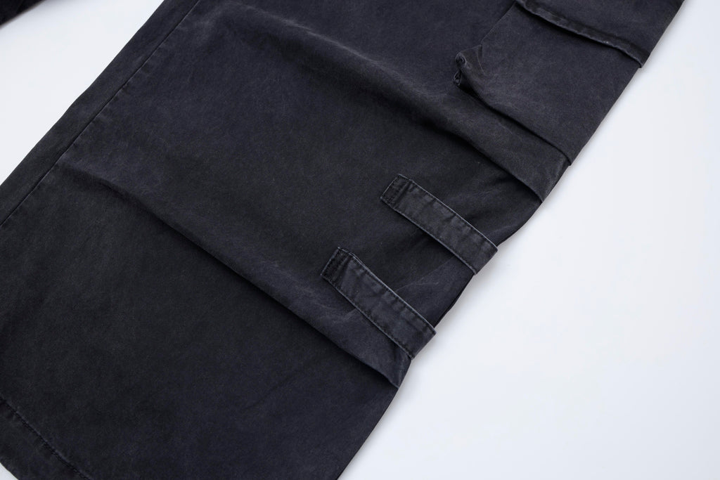 After Dark Women’s Washed Black Cargo Pants – Relaxed Wide-Leg Utility Streetwear Pants with Drawstring Waist