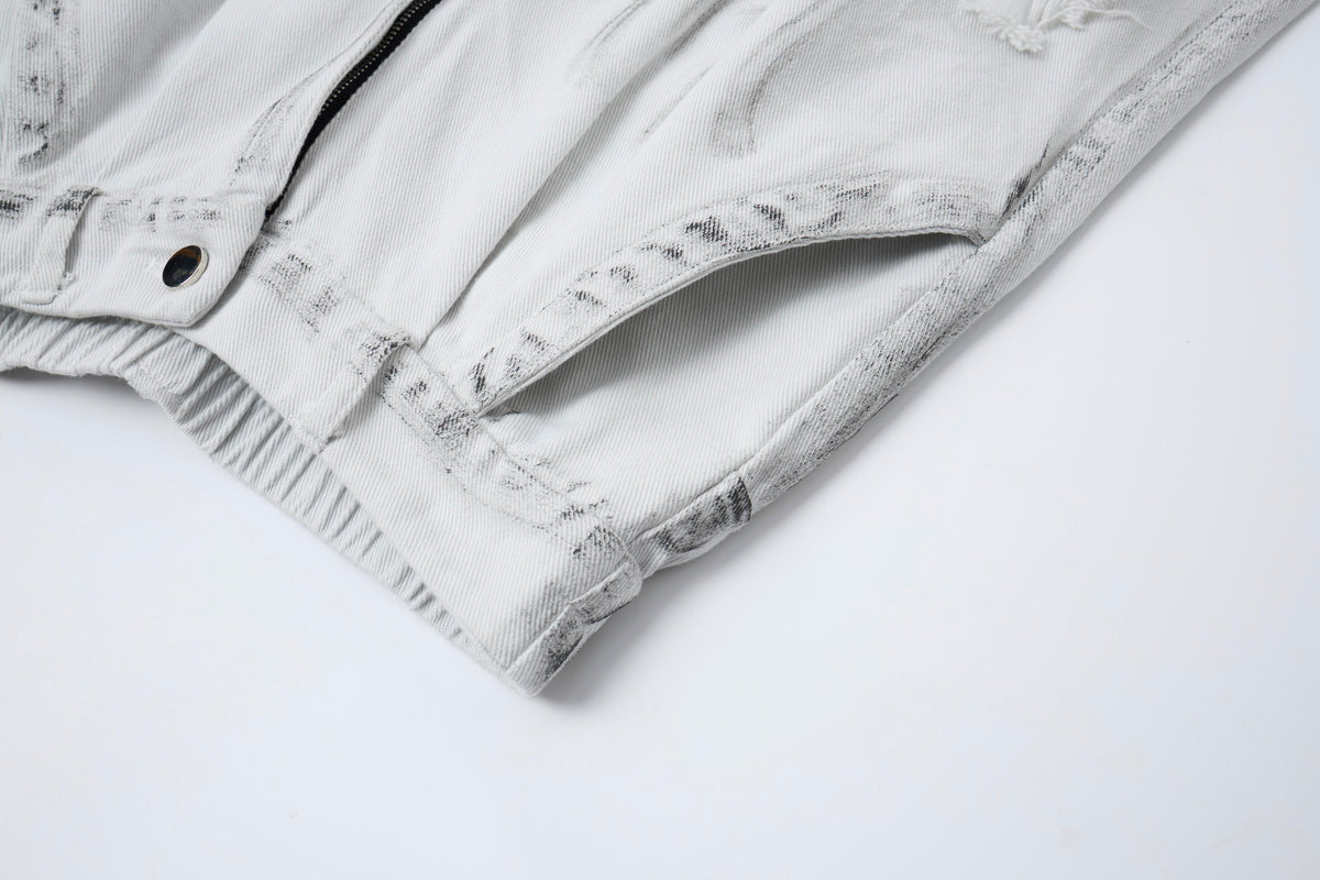 Women’s Arctic Rebel Distressed Cargo Jeans – White Baggy Wide-Leg Denim Pants with Zipper Details