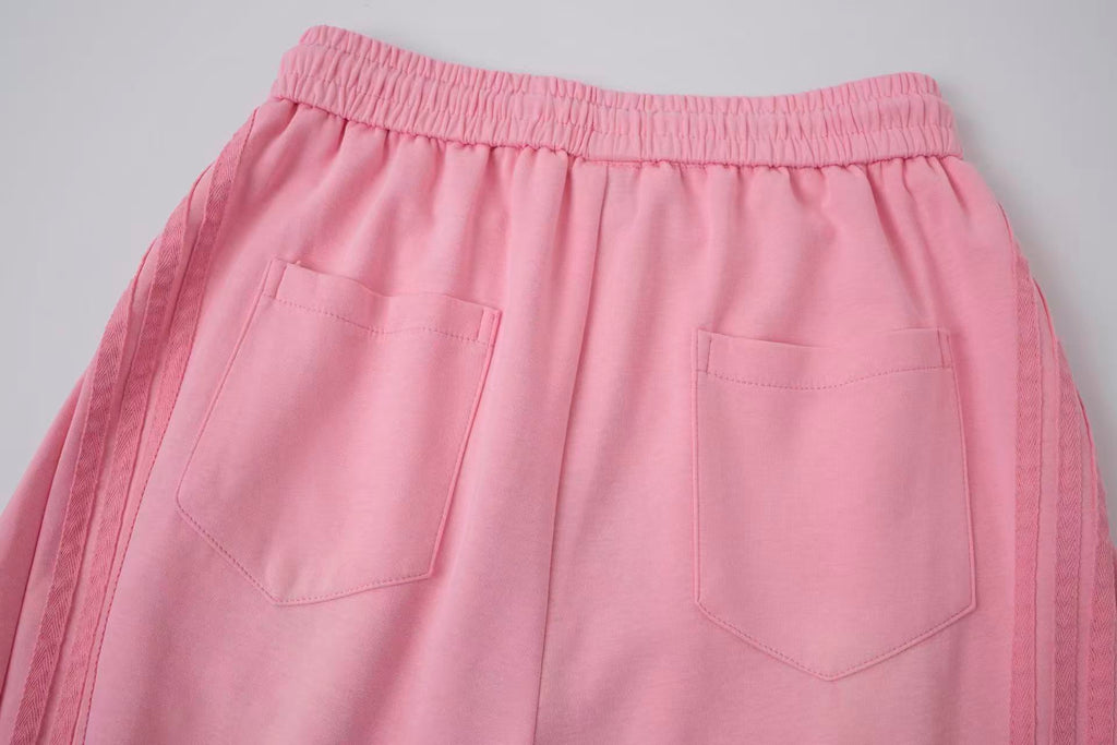 2026 New Women's Pink American‑Style Side Stripe Casual Pants, Streetwear Patchwork Draped Wide‑Leg Sweatpants