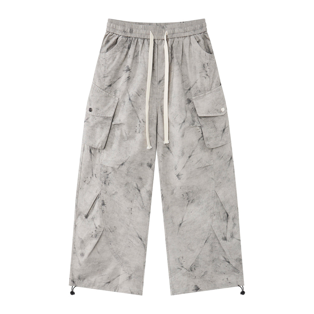 Desert Smoke Washed Cargo Pants – Women’s Gray Baggy Wide-Leg Utility Pants with Drawstring Waist