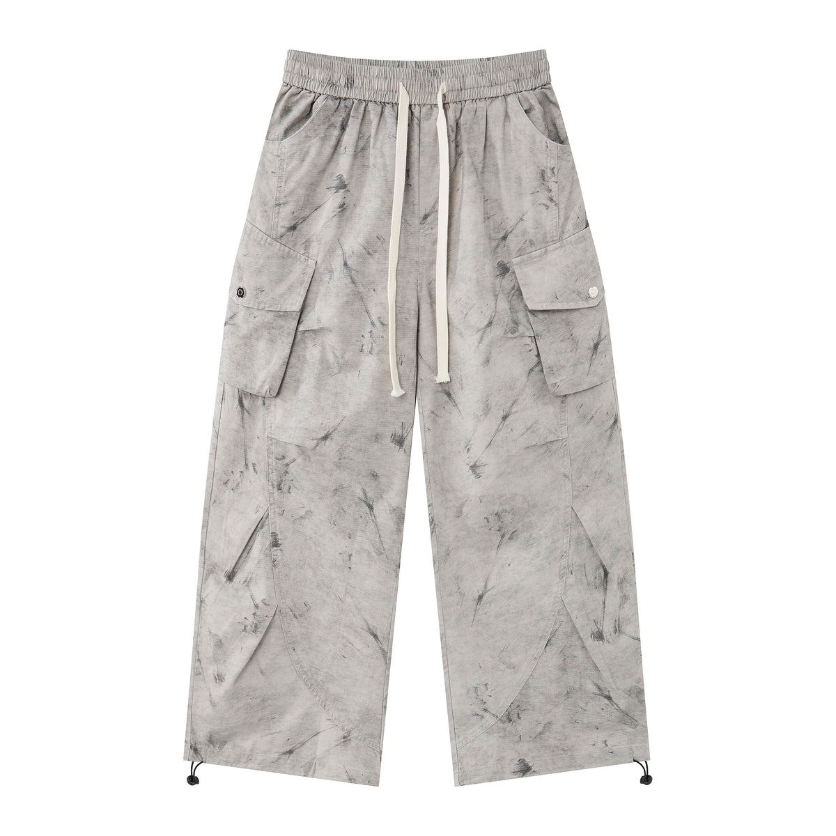 Desert Smoke Washed Cargo Pants – Women’s Gray Baggy Wide-Leg Utility Pants with Drawstring Waist