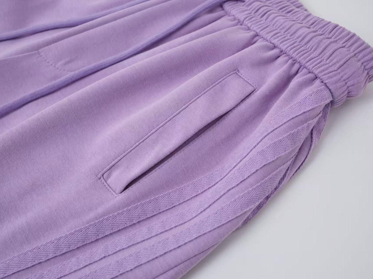 2026 New Arrival Light Purple American Side-Striped Casual Pants for Women, Trendy Brand Spliced Draping Wide‑Leg Sweatpants