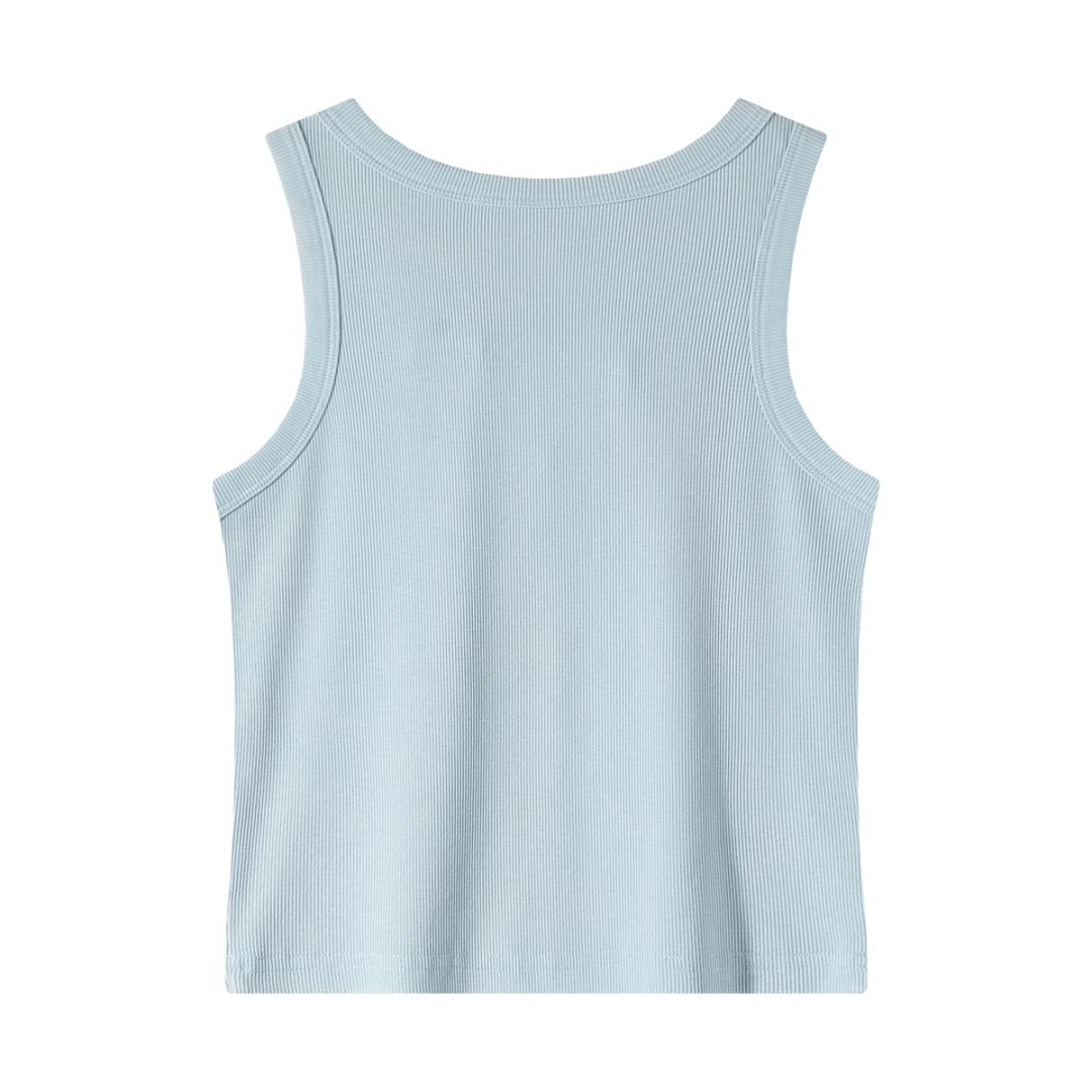 Women’s Blue Ribbed Fitted Tank Top – Sleeveless Scoop Neck Cropped Summer Basic Top