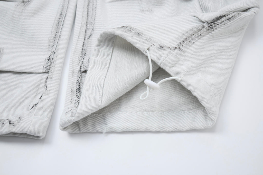 Women’s Arctic Rebel Distressed Cargo Jeans – White Baggy Wide-Leg Denim Pants with Zipper Details