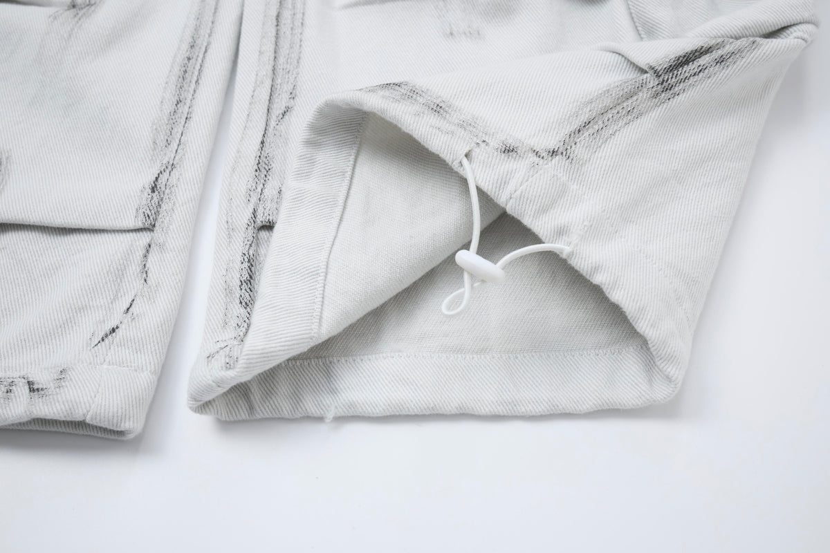 Women’s Arctic Rebel Distressed Cargo Jeans – White Baggy Wide-Leg Denim Pants with Zipper Details