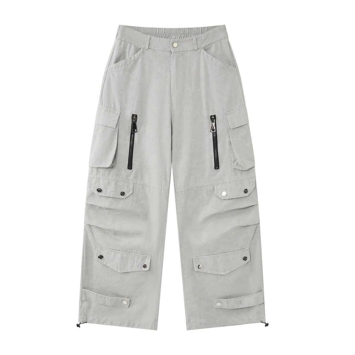 Silver District Women’s Light Gray Cargo Pants – Relaxed Wide-Leg Utility Pants with Zipper and Multi-Pocket Details