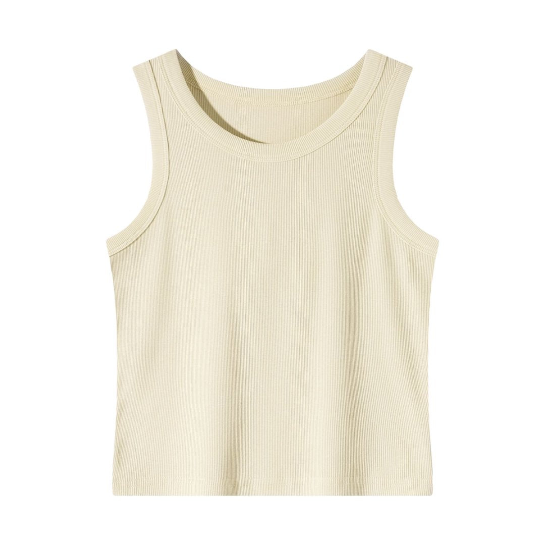 Women’s Blue Ribbed Fitted Tank Top – Sleeveless Scoop Neck Cropped Summer Basic Top