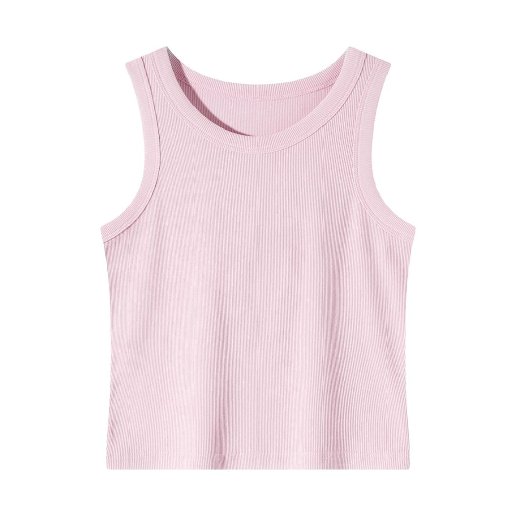 Women’s Blue Ribbed Fitted Tank Top – Sleeveless Scoop Neck Cropped Summer Basic Top