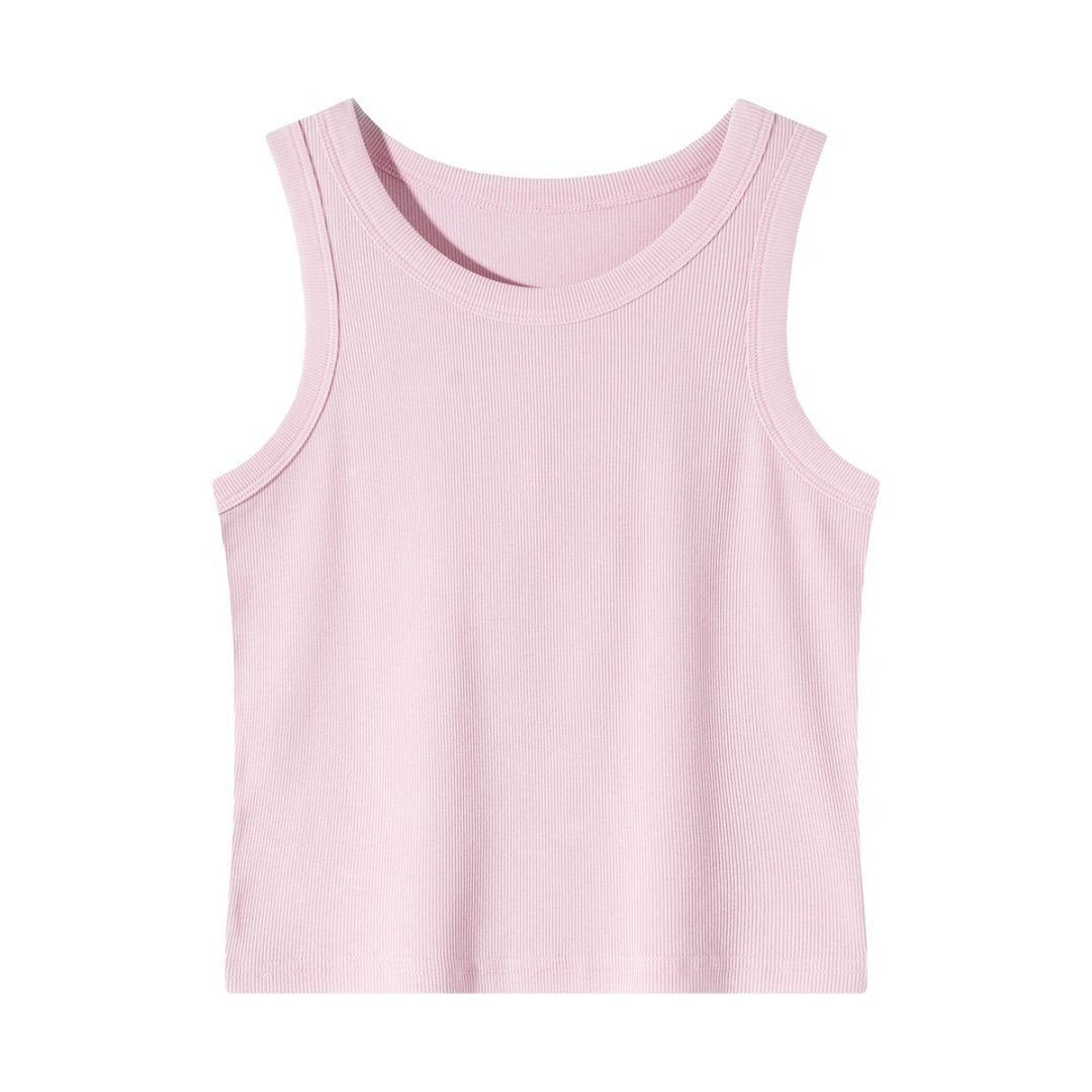 Women’s Blue Ribbed Fitted Tank Top – Sleeveless Scoop Neck Cropped Summer Basic Top