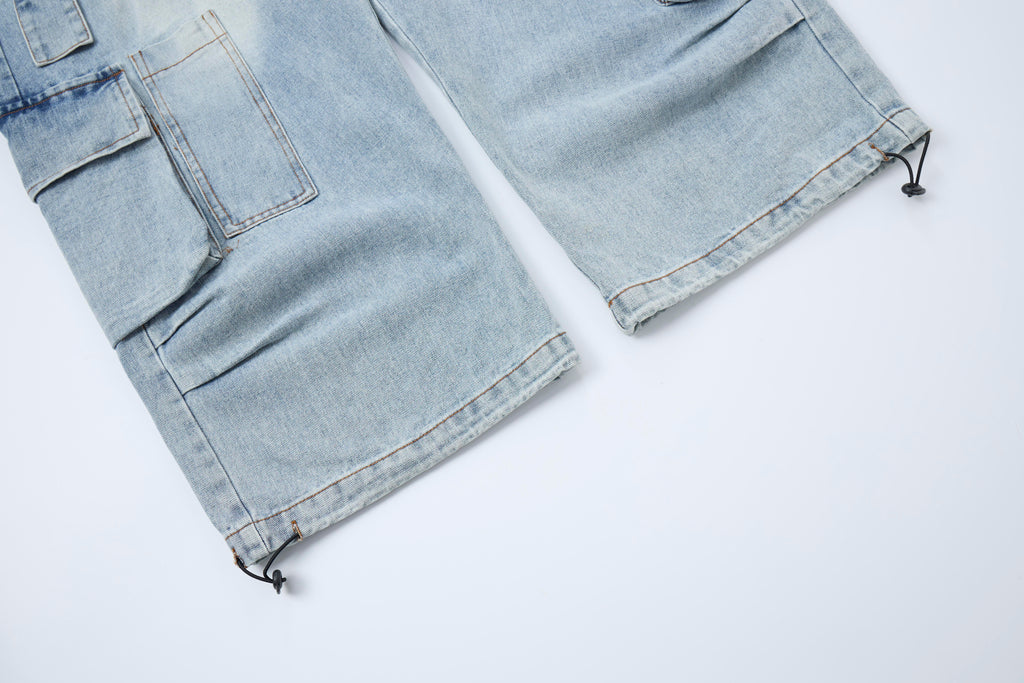 Blue Horizon Women’s Distressed Cargo Jeans – Light-Wash Baggy Wide-Leg Denim Pants with Utility Pockets