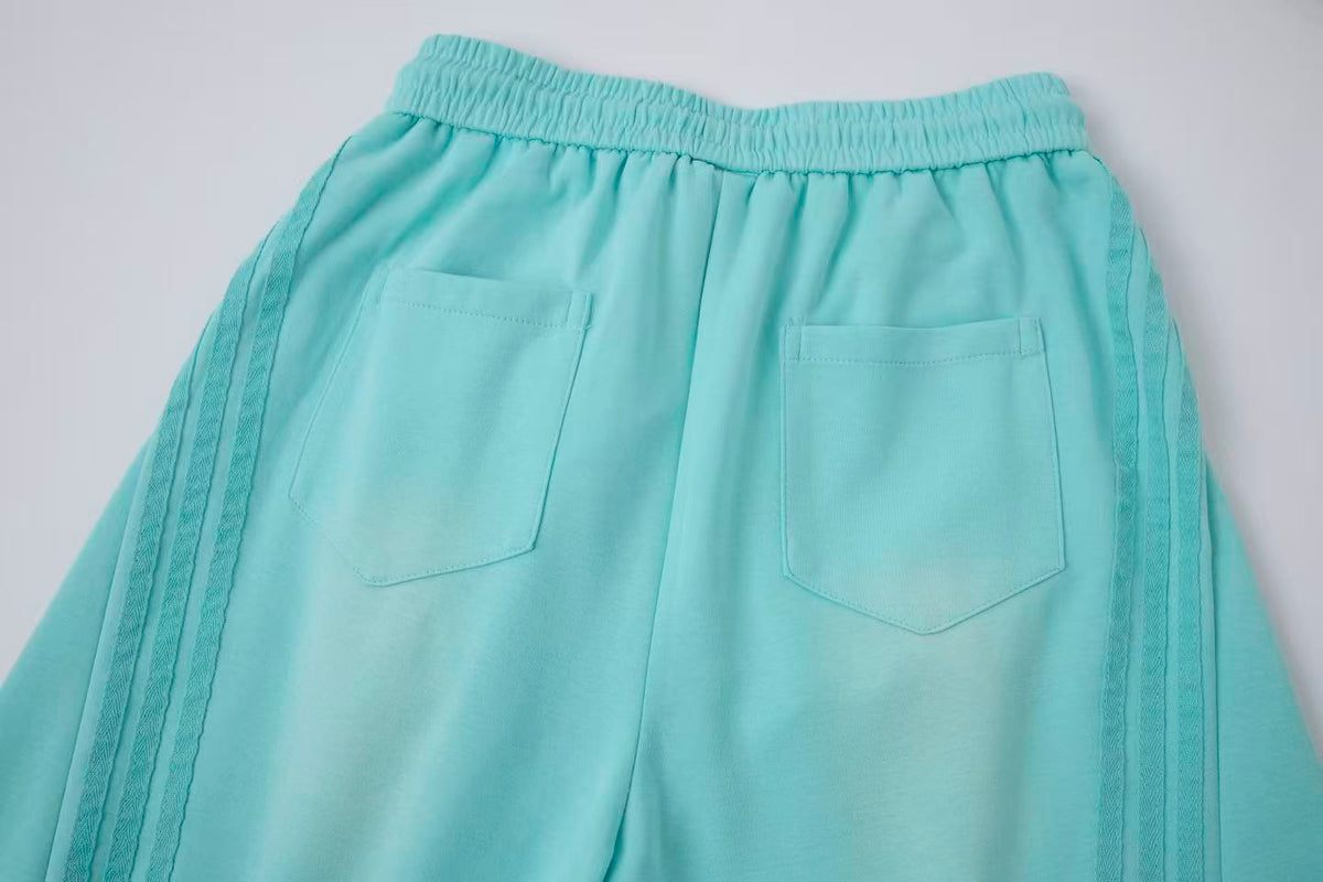 2026 New Arrival Tiffany Blue American‑Style Side‑Striped Casual Pants for Women, Trendy Spliced Draping Wide‑Leg Sweatpants