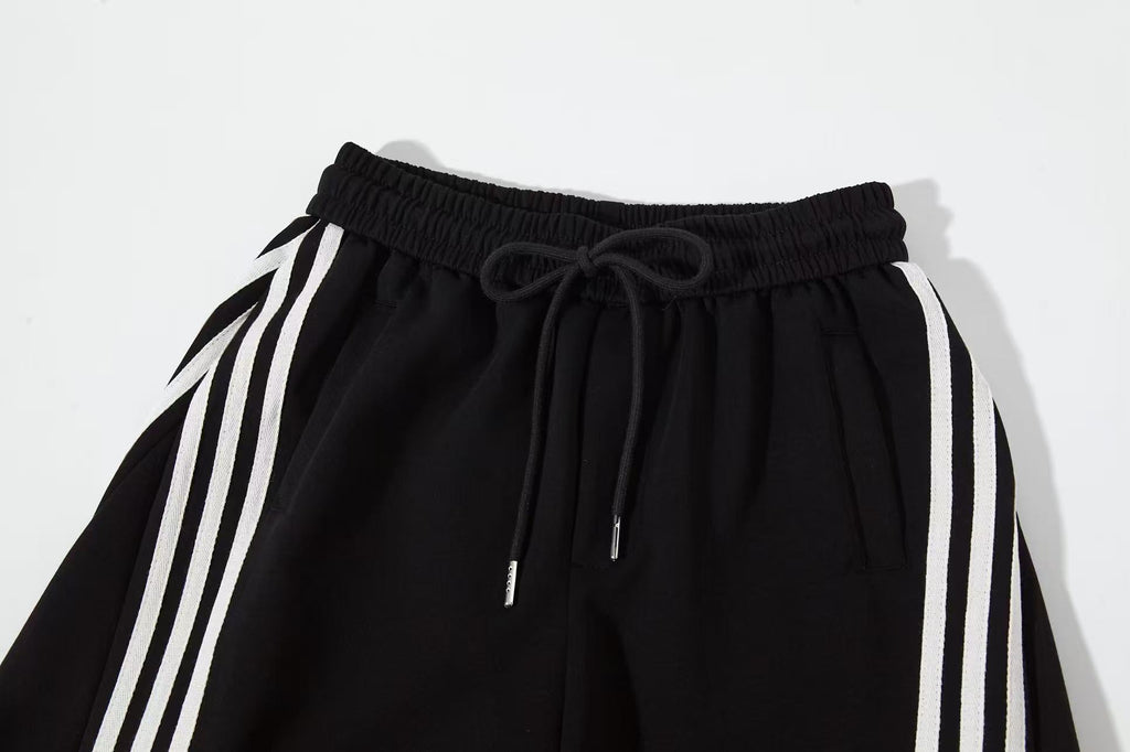 Women’s Retro Black & White Striped Baggy Track Pants with Cinch Hems
