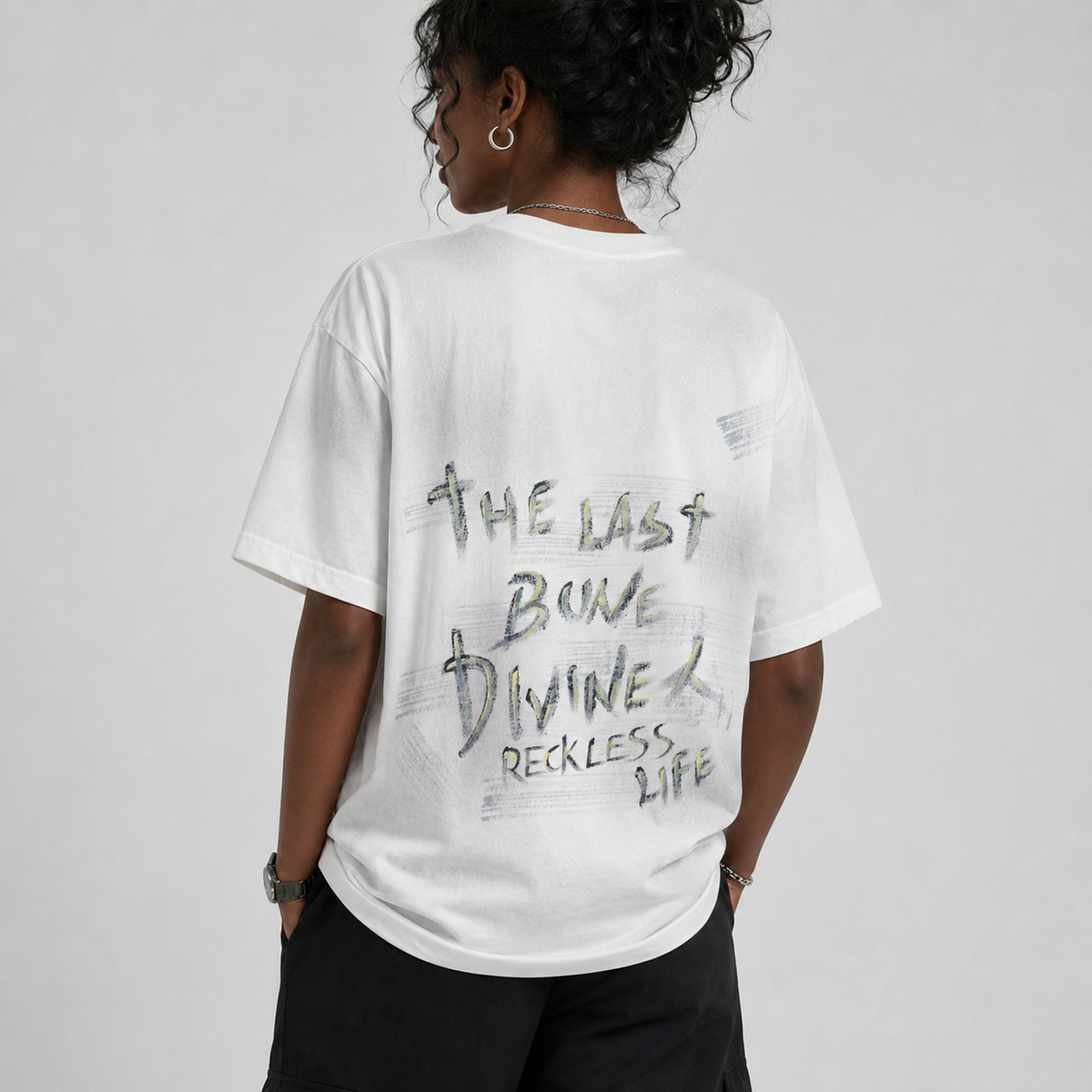 Last Bone Divine Oversized Tee – Vintage Graffiti Statement T-Shirt