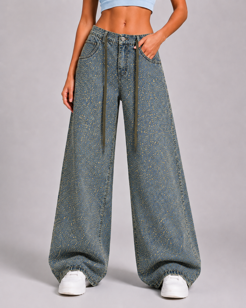 Vintage Dot Denim Pants – Relaxed Artistic Wide Leg