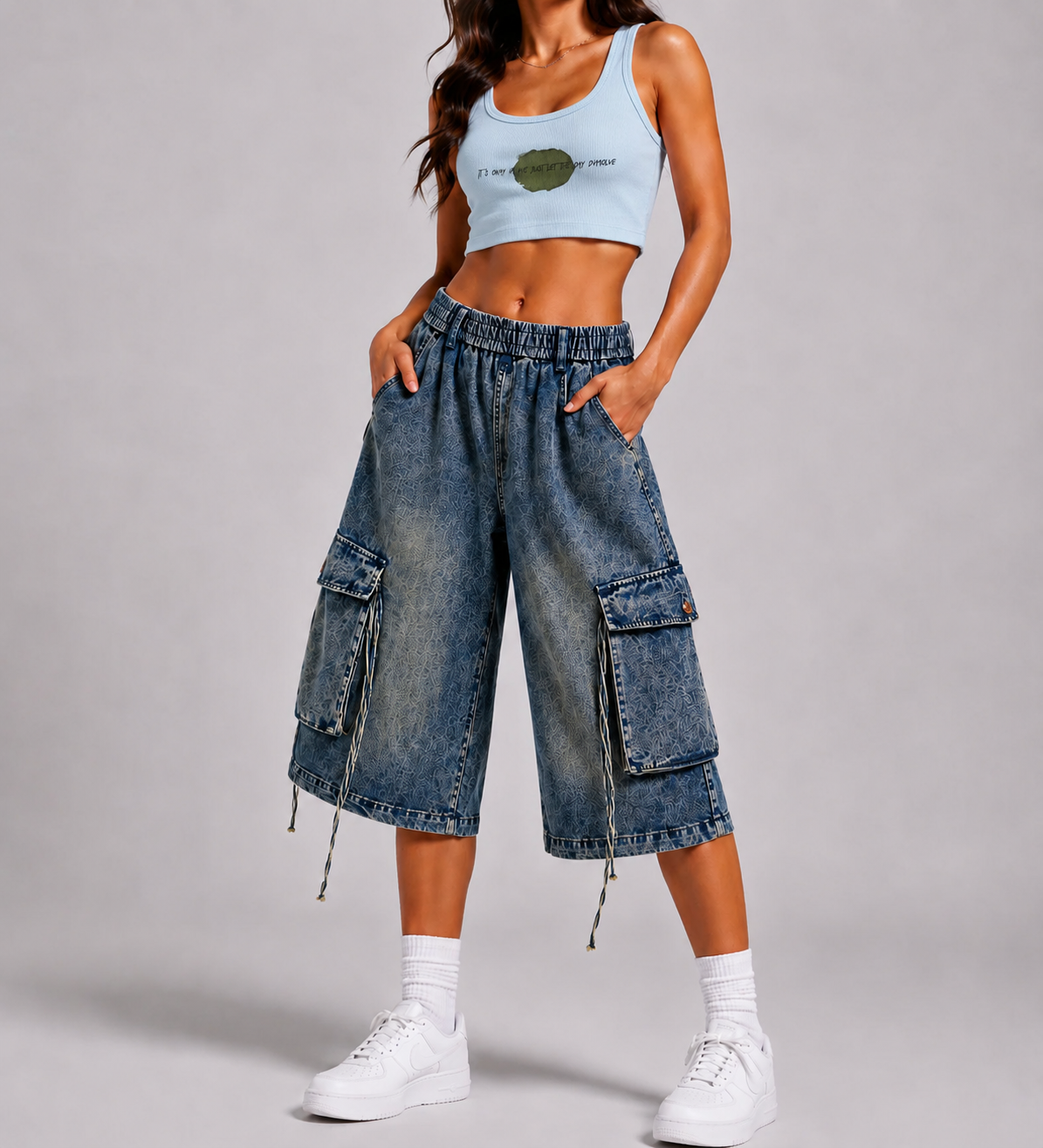 Washed Denim Cargo Pants – Relaxed Fit Utility Streetwear