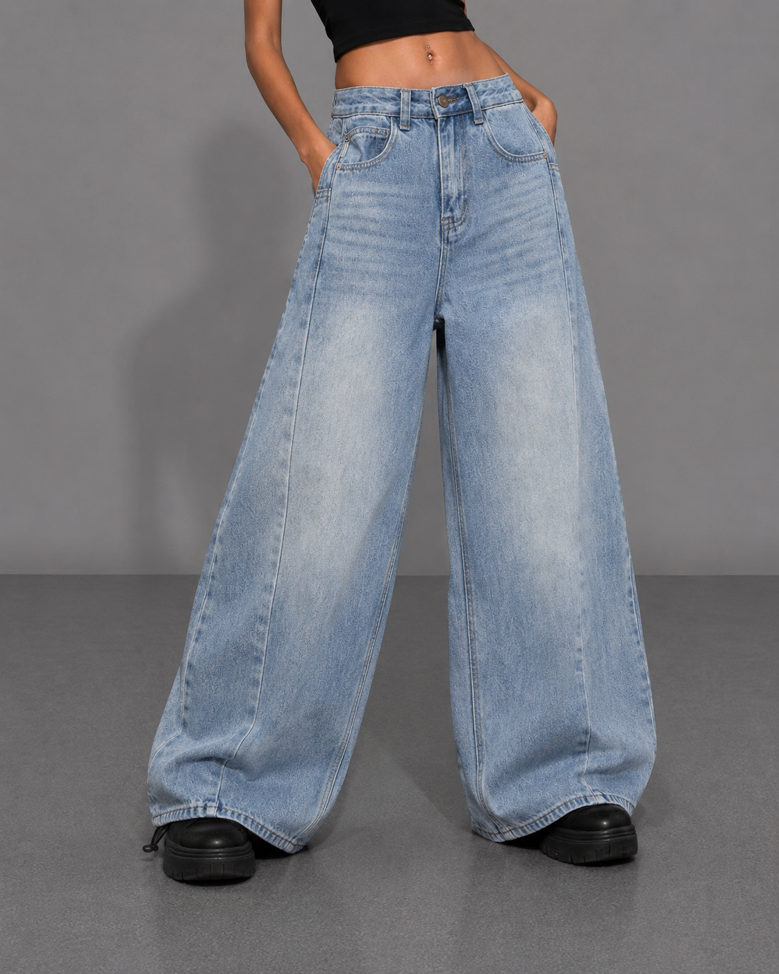 Baggy Barrel Jeans – Washed Wide Curve Denim