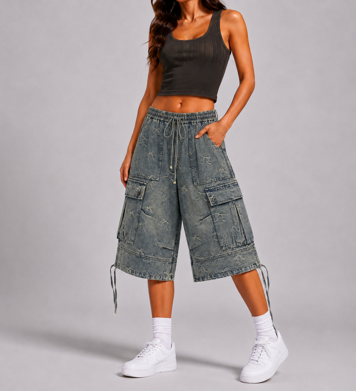 Vintage Wash Butterfly Cargo Shorts