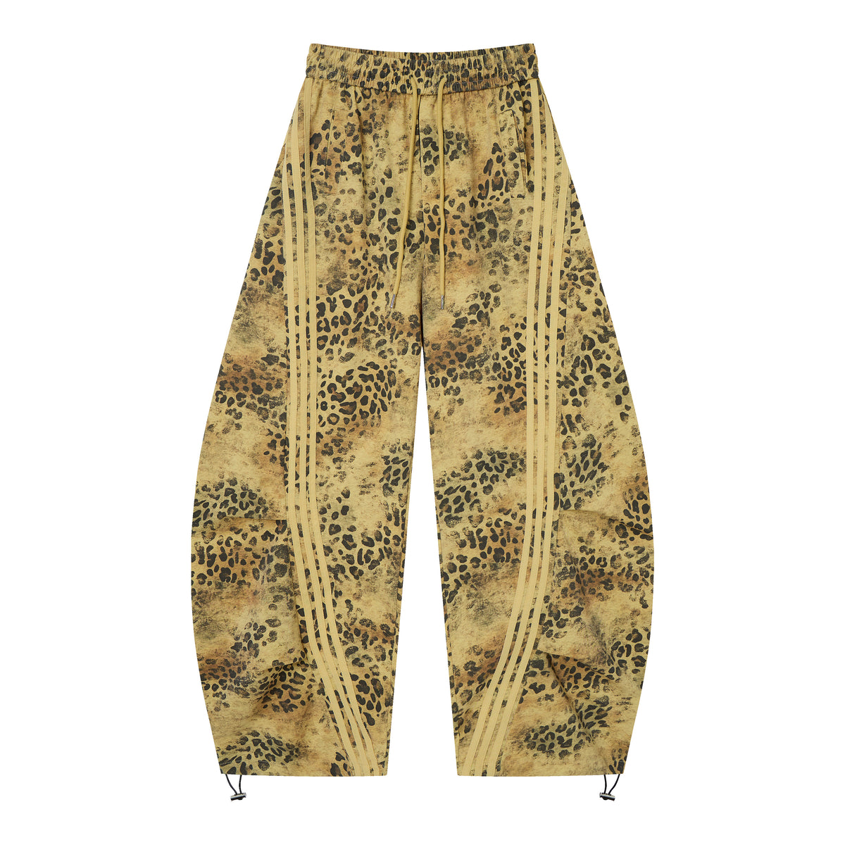 Wild Tempo Women’s Leopard Print Track Pants – Vintage-Wash Baggy Barrel-Leg Streetwear Pants with Side Stripes