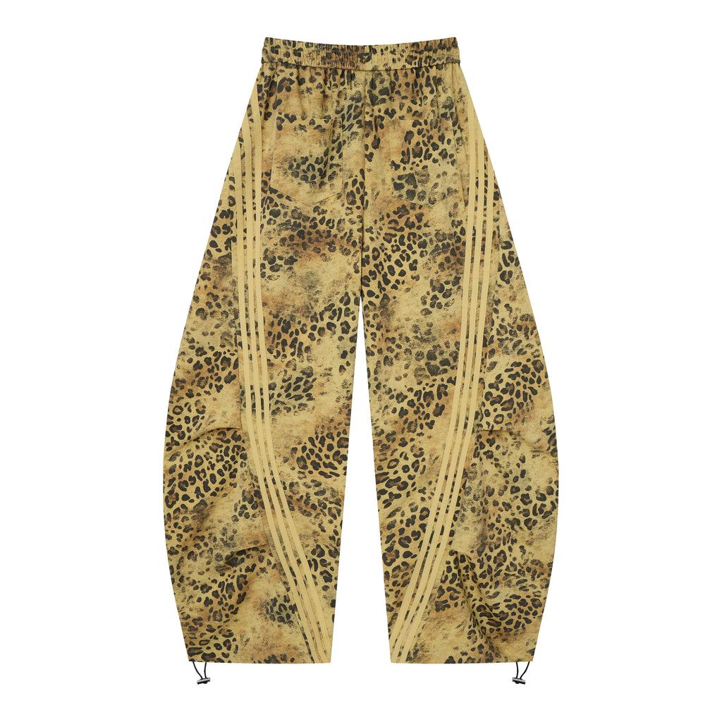 Wild Tempo Women’s Leopard Print Track Pants – Vintage-Wash Baggy Barrel-Leg Streetwear Pants with Side Stripes