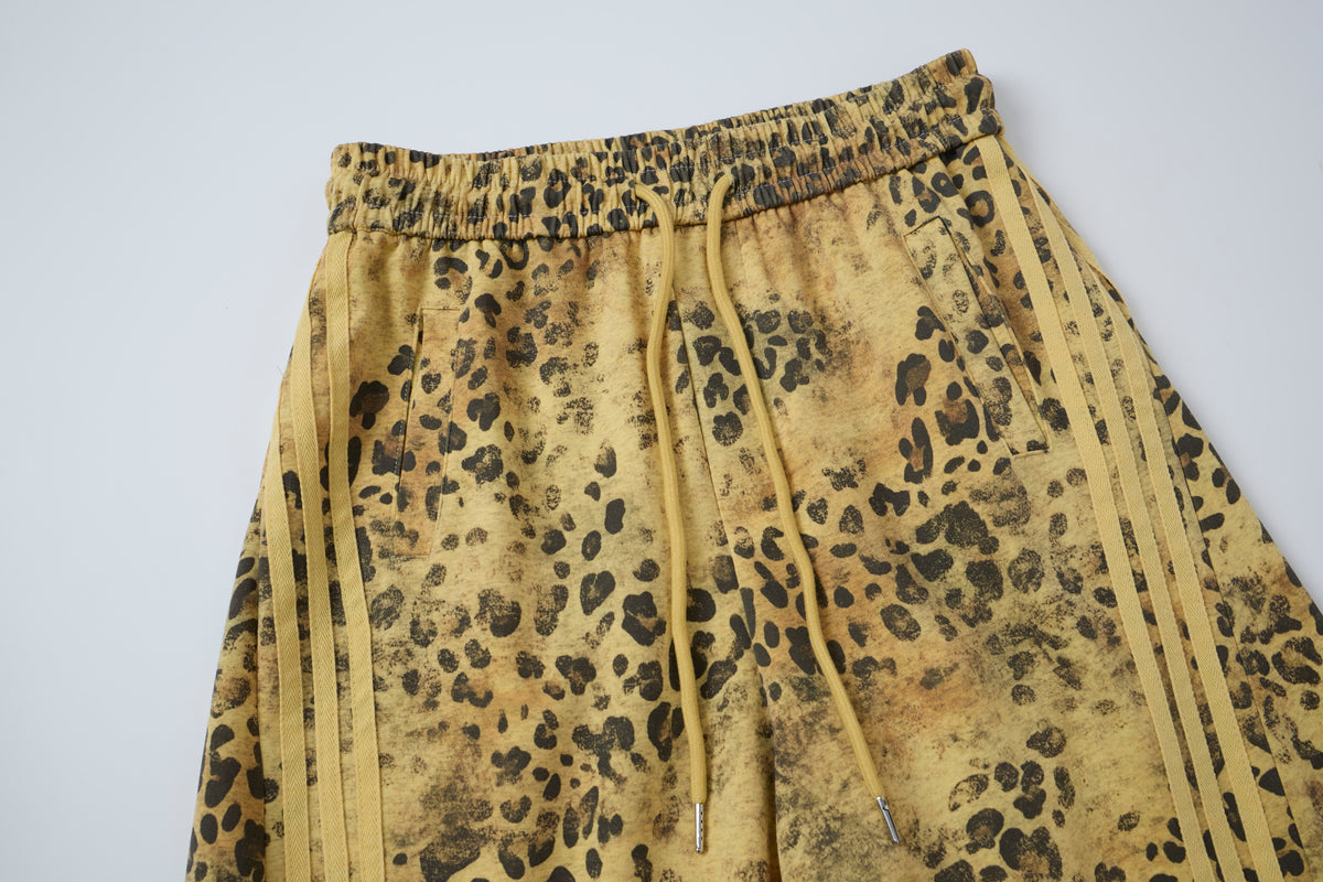 Wild Tempo Women’s Leopard Print Track Pants – Vintage-Wash Baggy Barrel-Leg Streetwear Pants with Side Stripes