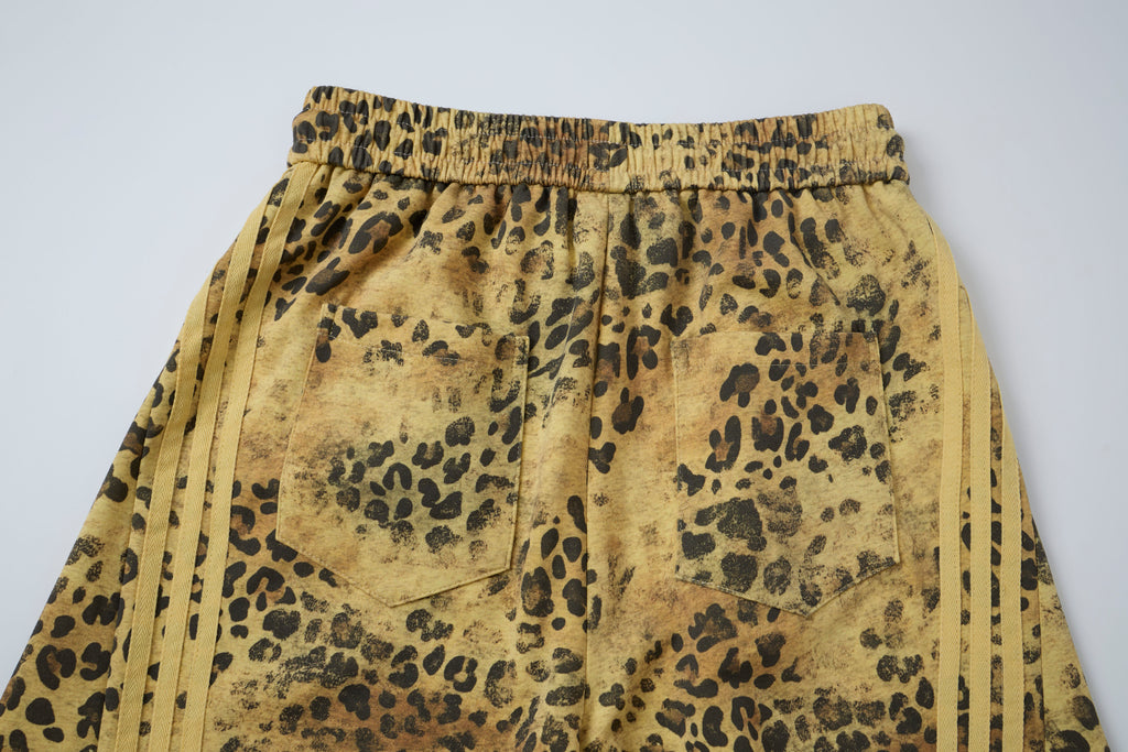 Wild Tempo Women’s Leopard Print Track Pants – Vintage-Wash Baggy Barrel-Leg Streetwear Pants with Side Stripes