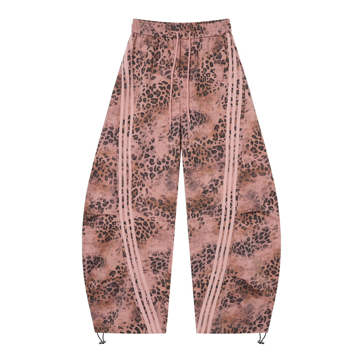 Wild Tempo Women’s Leopard Print Track Pants – Vintage-Wash Baggy Barrel-Leg Streetwear Pants with Side Stripes