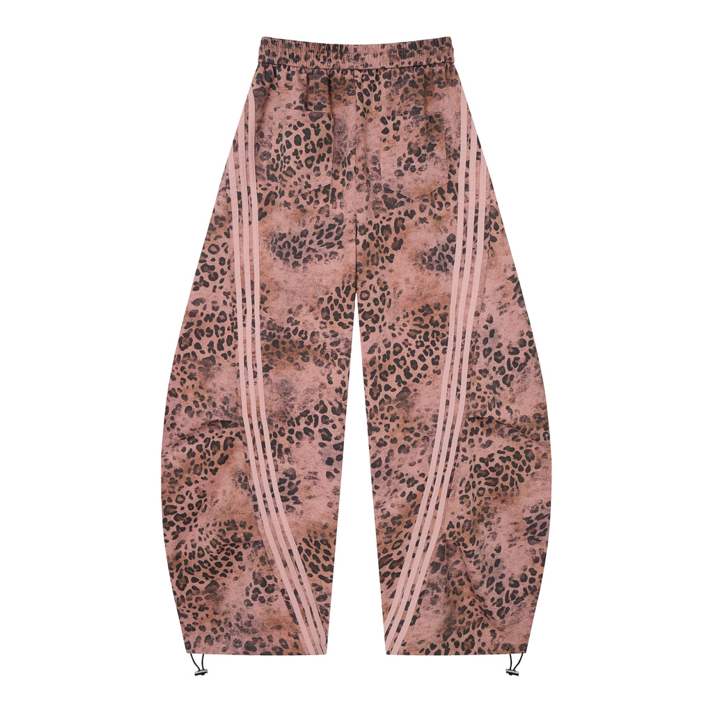 Wild Tempo Women’s Leopard Print Track Pants – Vintage-Wash Baggy Barrel-Leg Streetwear Pants with Side Stripes