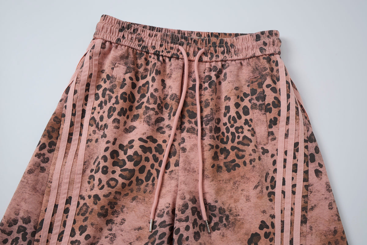 Wild Tempo Women’s Leopard Print Track Pants – Vintage-Wash Baggy Barrel-Leg Streetwear Pants with Side Stripes